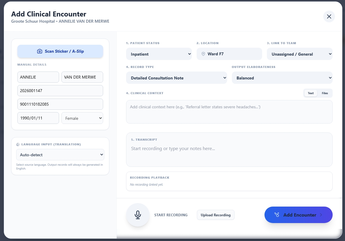 QIQA Add Clinical Encounter interface